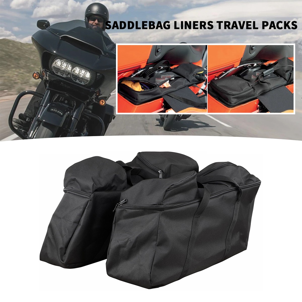 Black Hard Saddlebag Liners Travel Packs For Harley Road King Street Glide  93-20