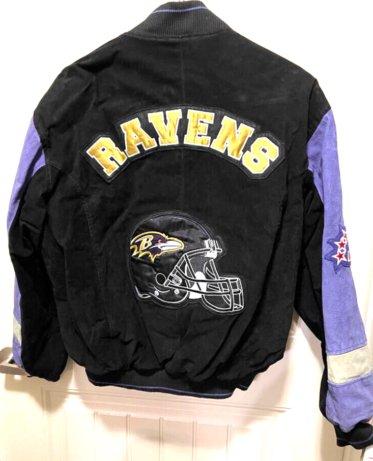Vintage Suede NFL Baltimore Ravens Jacket Men Large Black Purple
