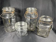 Antique Lot 4 DOUBLE SAFETY, ATLAS, Bocal Le Parfait, SQUARE Wire Bail Jars