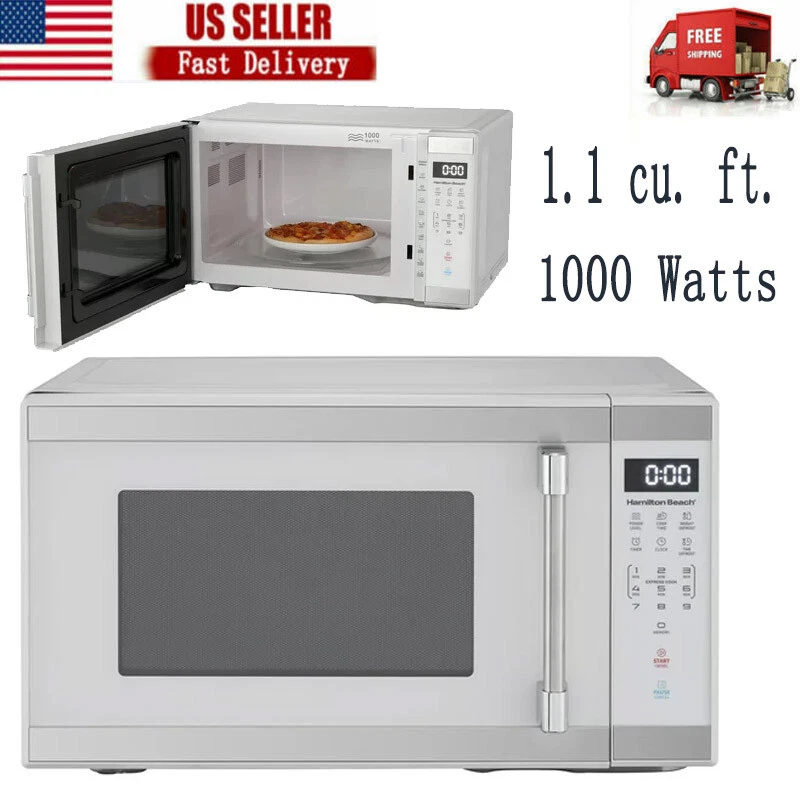 1.1 Cu ft 1000W Microwave Oven Kitchen Countertop Stainless Steel Mid Size  White