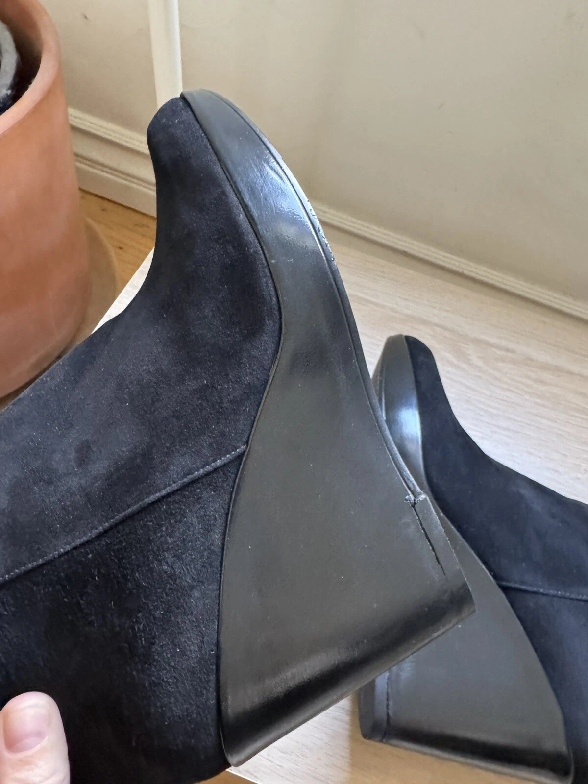 Stuart Weitzman Boots 8 Moto Over The Knee Studded Black Suede Wedge