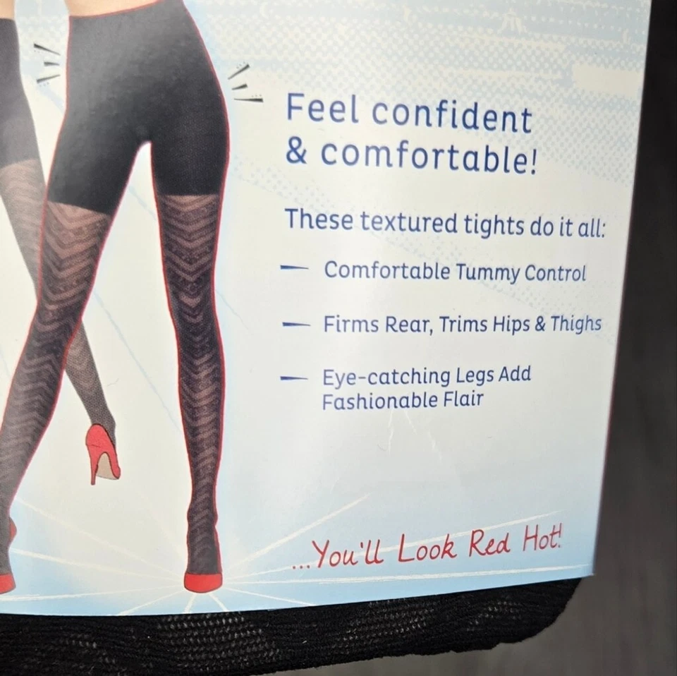 Medias Spanx Assets Red Hot Label Encaje Texturizado Zigzag Talla 4/D Negras Nuevas con Etiquetas Foto 4 de 4