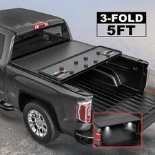 5FT Bed Hard Truck Tonneau Cover For 05-25 Nissan Frontier Short Tri-Fold & Led