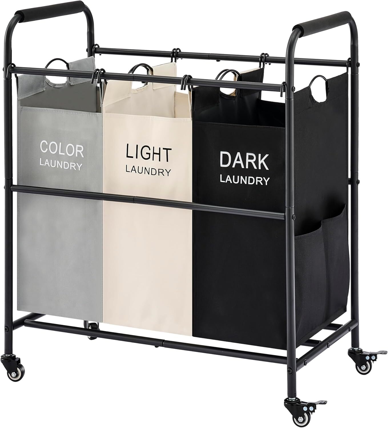 3 Bag Laundry Sorter Cart  Laundry Hamper Sorter Basket with Heavy Duty Loc.