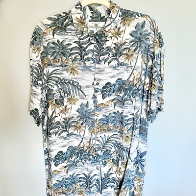 Mens Hawaiian Button Up Shirt XL Blue Short Sleeves Pocket Tropical
