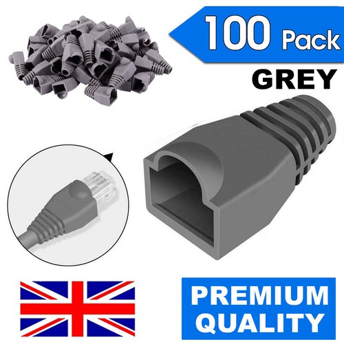 100 X GREY RJ45 CAT5E CAT6 NETWORK ETHERNET CABLE BOOTS PLUG CONNECTORS COVER - 第 1/2 張圖片