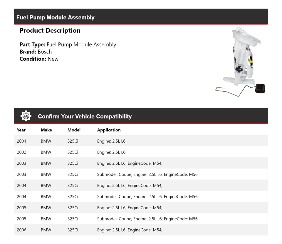 Conjunto de módulo de bomba de combustible Bosch para BMW 325Ci 2001-2006 2,5 L L6 2002 2003 2004 Foto 2 de 4