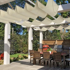 Waterproof Retractable Pergola Replacement Shade Cover Wave Sail Awning-Beige