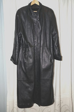Leather Long Black Coat Womens Large L Soft Lined Packet Embroider Front Neck