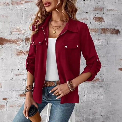 Mujeres Damas Cremallera Cárdigan Chaqueta para Chaqueta Suave Otoño Moda Camisa Abrigo - Imagen 2 de 23