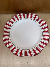 Pier 1 One Candy Cane 11” Dinner Plate Scalloped Edge, Hand Painted Ironstone