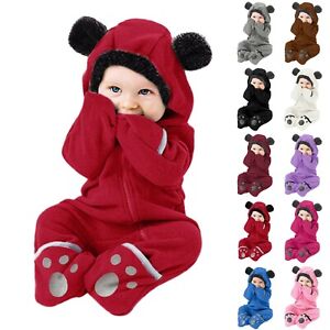 Baby Toddler Warm Cartoon Romper Jumpsuit Outwear Outfits Playsuit Clothing BM