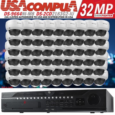 Hikvision 64CH 8MP Security System kit 4K IP Camera DS-2CD2183G2-IU Audio Lot