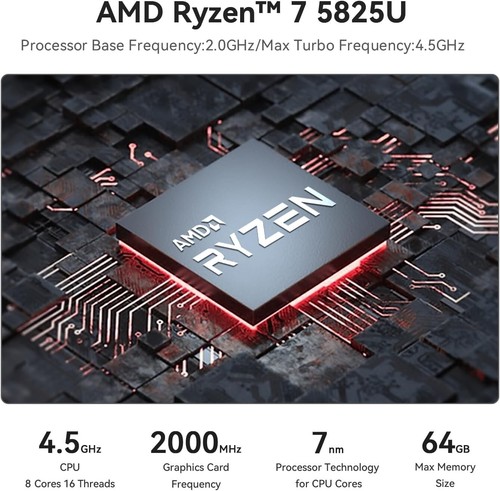 Beelink Mini PC, SER5 Pro AMD Ryzen 7 5825U 32 GB RAM DDR4 500 GB NVME SSD - Foto 12 di 17