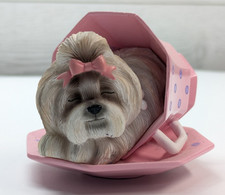 Hamilton Collection Shih Tzu "Dream" Pink Purple Teacup Puppy Dog Figurine 2.5"