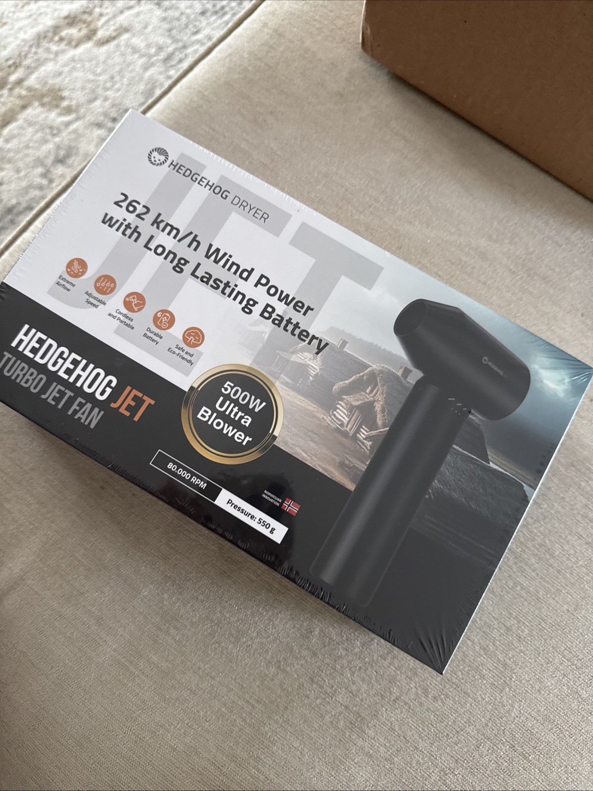 Hedgehog Dryer JET TURBO JET FAN w 262 km/h Wind Power Long Lasting Battery NIB