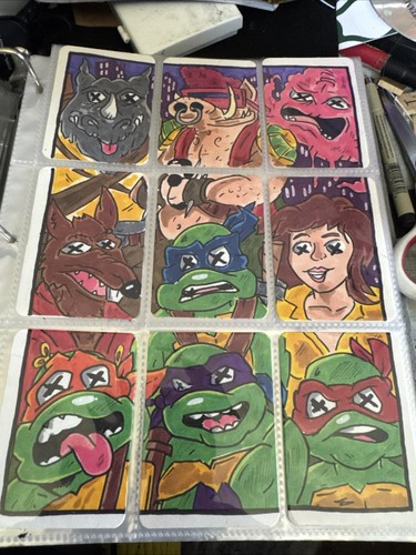 ACEO Original Ink Shortiez ink ATC Cartoon Card Graffiti Fan Art TMNT Full Set 9