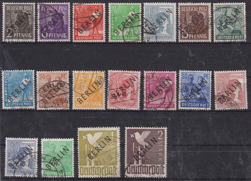 Berlin Nr. 1-18 gestempelt, zutiefst geprüft  BPP Schlegel,  2-Pfg.-2 Mark, 1948 - Bild 1 von 2