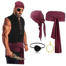 5 Pcs Men Pirate Costume Set for Women Adult Medieval Medium Black Retro