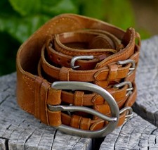 VINTAGE Leather BELT Barbara Bowman 46"L Made in USA Southwestern Beautiful Belt