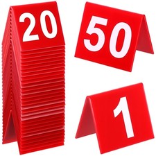 50 PCS 150 Table Numbers Red Plastic Double Sided Tents For Restaurant