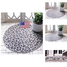 Leopard Safari Round Area Rug - 4' Light