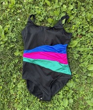 Vintage 80s Maillot Body I.D. Black Colorblock One Piece Women  s Swimsuit 18W38