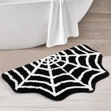 Gothic Bath Mat Spider Web Black Halloween Bathroom Rugs Non Slip Washable, 16X2