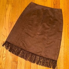 VTG Panhandle Slim Women's Brown leather Fringe Suede pencil Skirt SZ 10