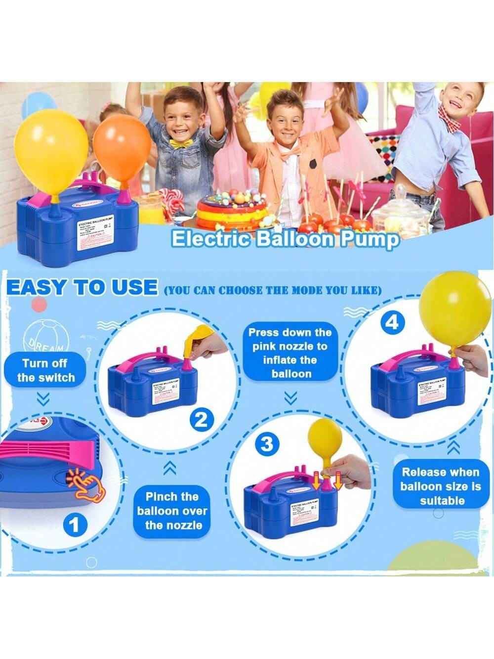 Electric Balloon Inflator Air Pump Massive Balloons Blower Portable Dual Nozzle