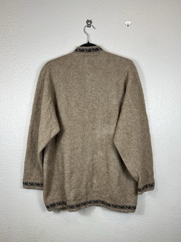Lothlorian Motif Button Down Cardigan Possum Merino Fair Isle Knit Tan M - Picture 2 of 14