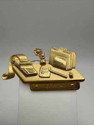 Vintage Gold Tone Unique C.P.A. Desktop Fashion Brooch Pin 2.75 