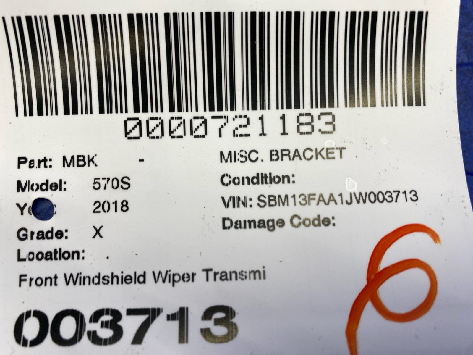 2016-2021 Mclaren 570s Front Windshield Wiper Trans Linkage Mount Bracket
