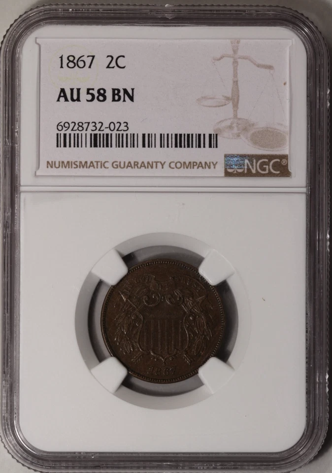 1867 Two Cent Piece NGC AU-58 - Image 3 of 4