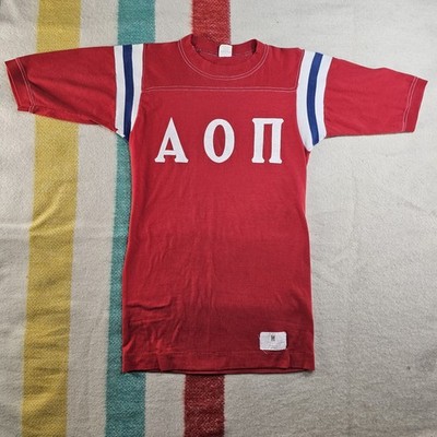 True Vintage 70s Alpha Omicron Pi Sorority Greek Football Ringer T Shirt M
