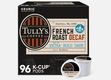 NWT Tully's Coffee French Roast Decaf, Keurig K-Cup Pod, Dark Roast, 96 Count