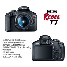 Canon EOS Rebel T7 24.1 MP Digital SLR Camera - Black Kit with 18-55 Lens , NIB