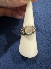 Vintage Sterling Silver Round Moonstone Ring, Size 7.25, 2g