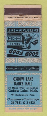 Matchbook Cover - Oxbow Lake Dance Hall MI WEAR