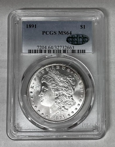 Morgan Silver Dollar  1891-P  MS64 CAC Green White Gem/ Strong Strike