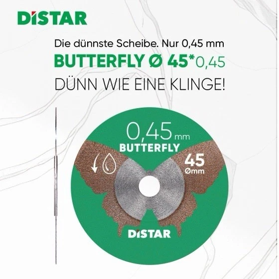 Distar DIAMANTTRENNSCHEIBE Für Feinsteinzeug D45X0,45X5,8H BUTTERFLY Profi Tools