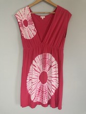 Maurices Dress Women’s M Pink White Tie Dye Sleeveless V-Neck Boho Modal Cotton