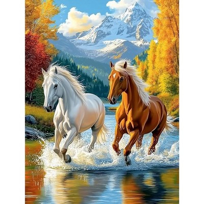 Horse Animal Fall Landscape 5D DIY Diamond Art Kit Full Drill Wall Art Decor