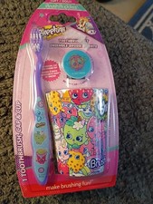 NEW, Shopkins Brush Buddies 3 PC Set Soft Toothbrush, Rinsing Cup, and Brush Cap