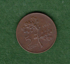 Turkey 1966 5 Kurus Oak Branch Turkiye 5 Kurus Coin  (034826)