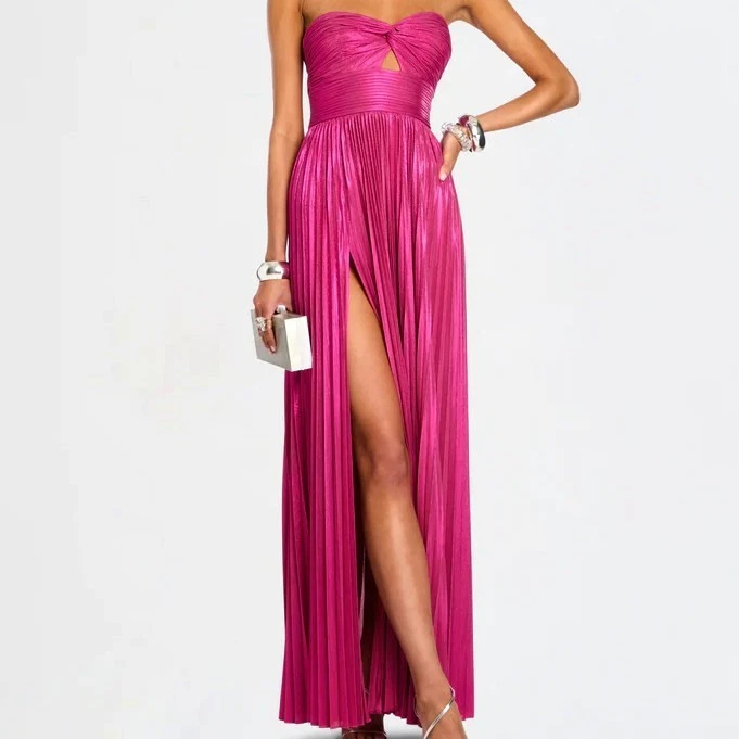 Retrofete Elora Strapless Sweetheart Side Slit Long Dress In Hot Pink - Size XS