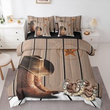 Western Cowboy King Comforter Set 7 Piece Texas Star Horseshoe Bed in A Bag f...
