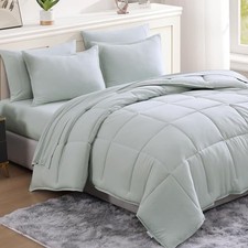 Bed Set with Comforter and Sheets Pre-Washed   7 Piece Comforter Queen Mineral