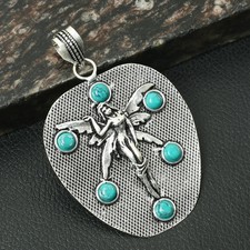 Turquoise Gemstone Handmade Fairy Pendant Jewelry For Unisex 2.8