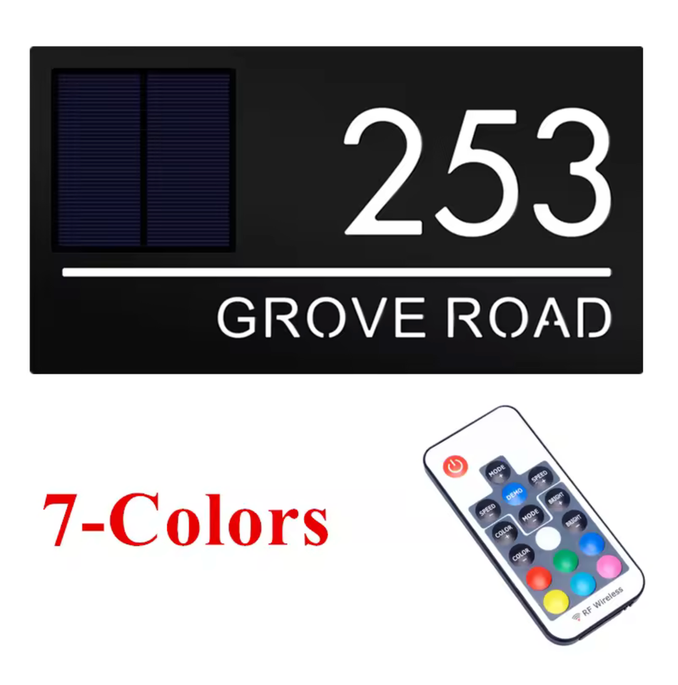 SOLAR LED HOUSE SIGN ADDRESS 7 COLOUR SIGN CUSTOM LIGHT UP NUMBER